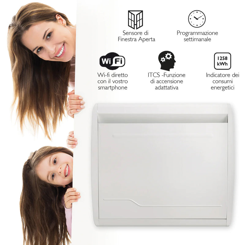 Radiatore Elettrico Wi-Fi "Dolce" di Ultima Generazione. Innovativo. Potenza 1000W Modulabile ( 50%, 75% o 100%) per un Elevato Risparmio Energetico.