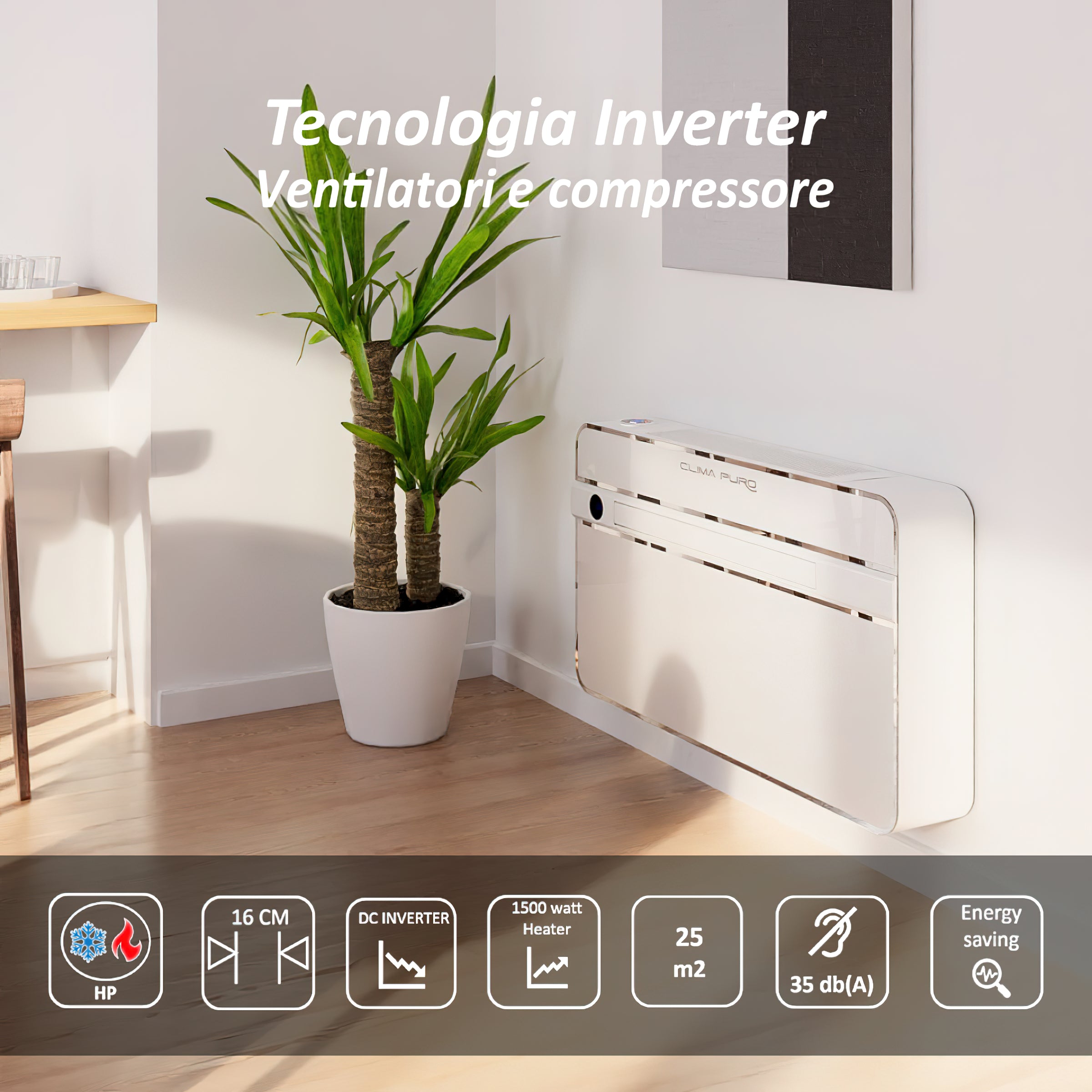 Climatizzatore senza Unità Esterna Silent Inverter, Ultra sottile, con tecnologia Full DC inverter, 3.8 kW, R32